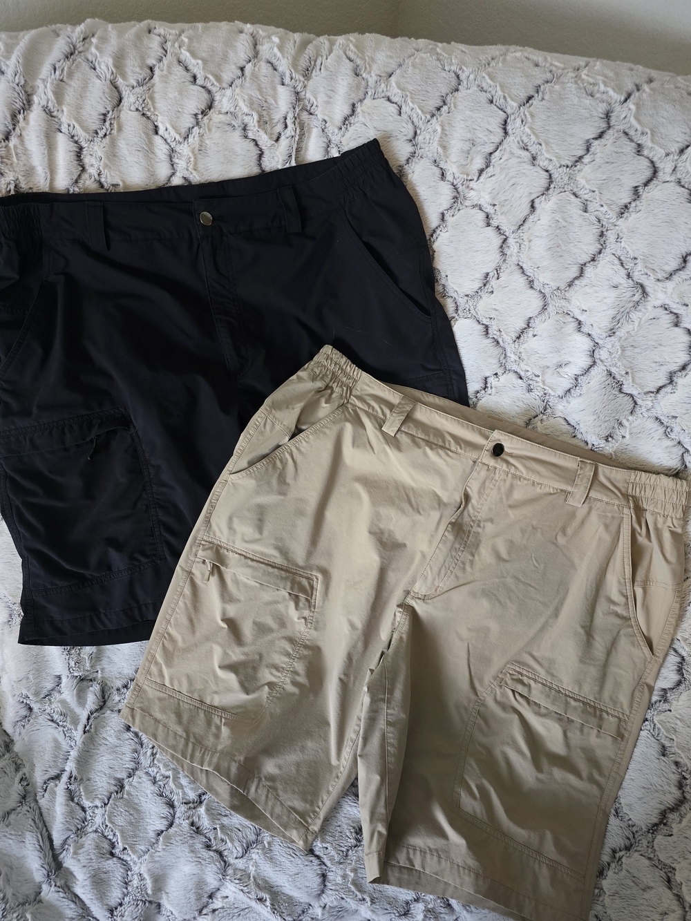 Freekite Men's Cargo Shorts Set 2 Black Khaki Sz 42 EUC Quickdry Tactical Hiking